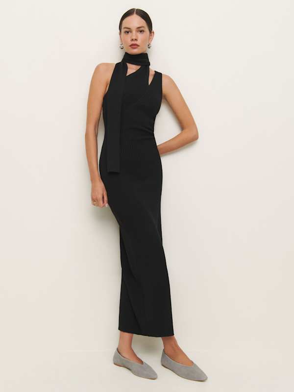 Julianna Cashmere Scarf Sweater Dress - Black