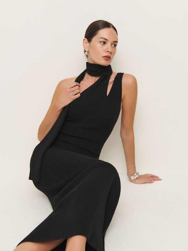 Julianna Cashmere Scarf Sweater Dress - Black