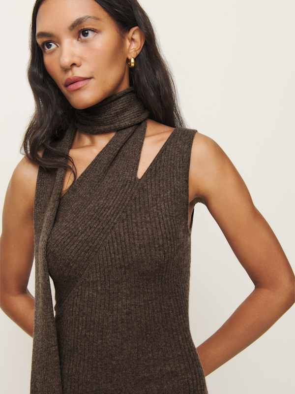Julianna Cashmere Scarf Sweater Dress - Walnut