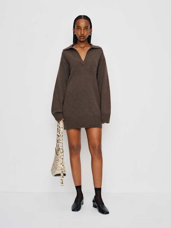 Maeve Cashmere Polo Dress - Walnut