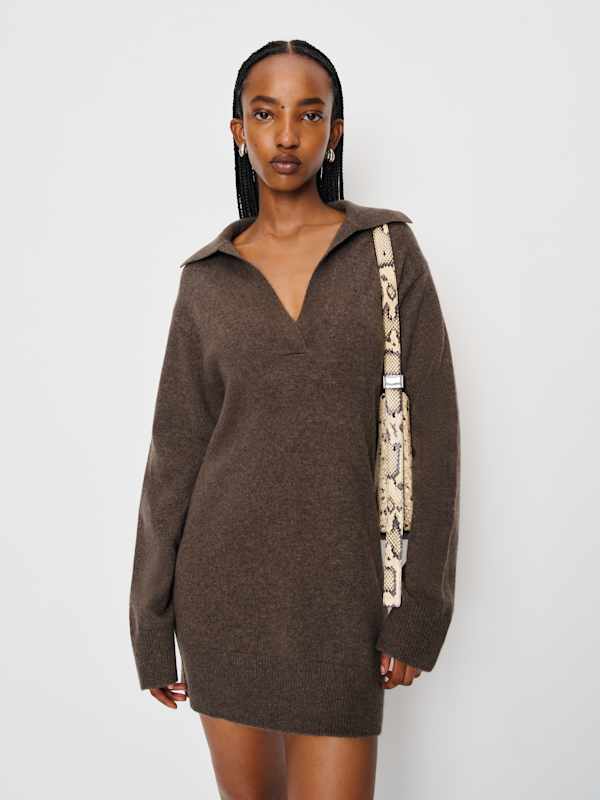 Maeve Cashmere Polo Dress - Walnut