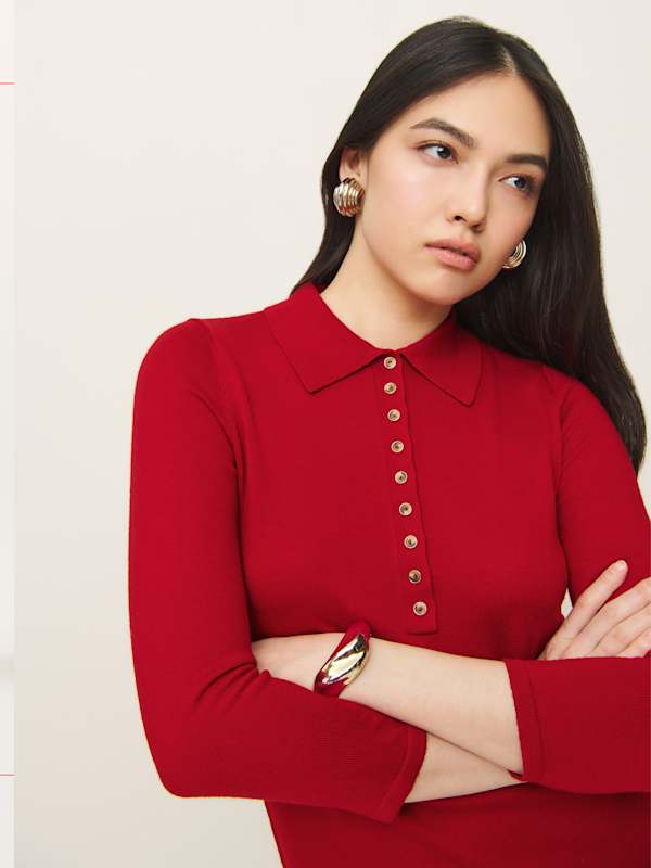 Luell Regenerative Merino Polo Mini Dress - Lipstick