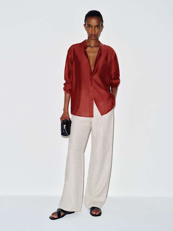 Eli Oversized Shirt - Sheer Red