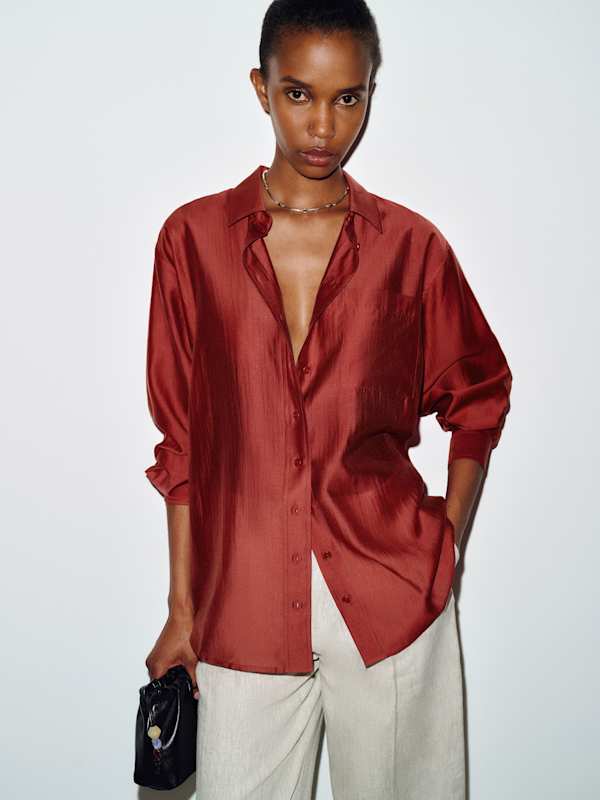 Eli Oversized Shirt - Sheer Red