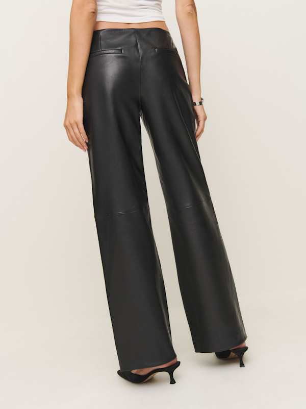 Petites Veda Vida Low Rise Leather Pant - Black