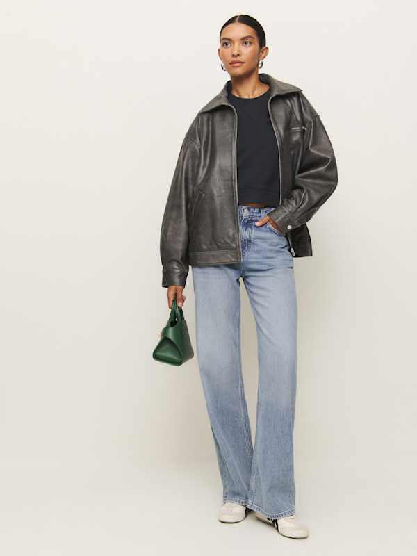 Grace Cropped Vintage Oversized Crewneck Sweatshirt - Black