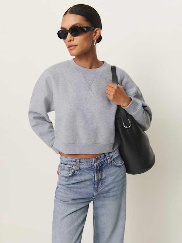Grace Cropped Vintage Oversized Crewneck Sweatshirt - Heather Grey