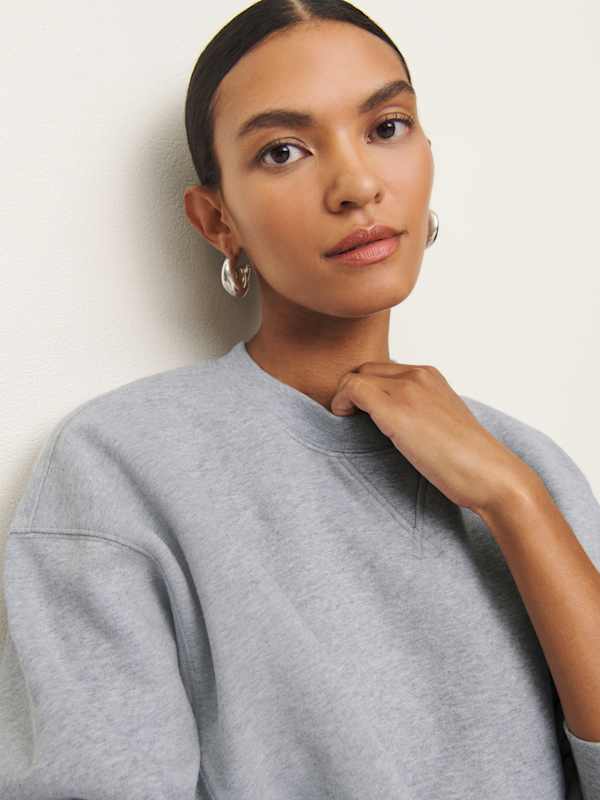 Grace Cropped Vintage Oversized Crewneck Sweatshirt - Heather Grey