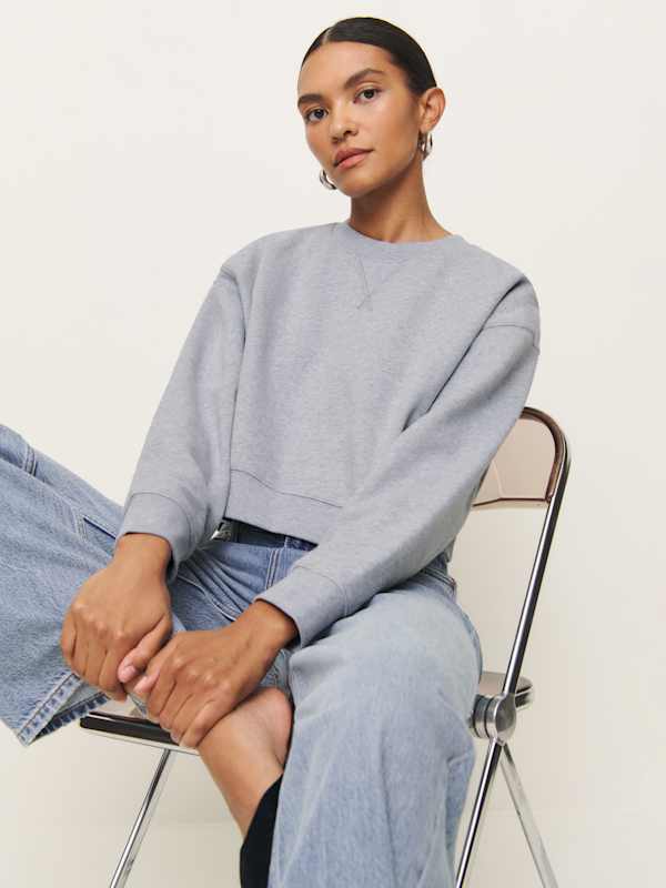 Grace Cropped Vintage Oversized Crewneck Sweatshirt - Heather Grey