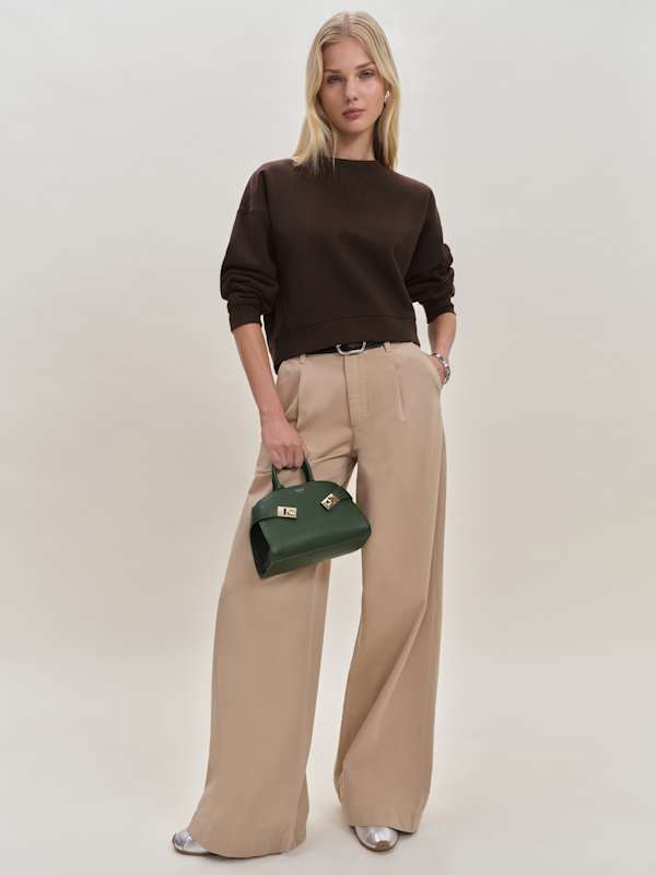 Grace Cropped Vintage Oversized Crewneck Sweatshirt - Mole