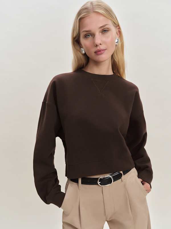 Grace Cropped Vintage Oversized Crewneck Sweatshirt - Mole