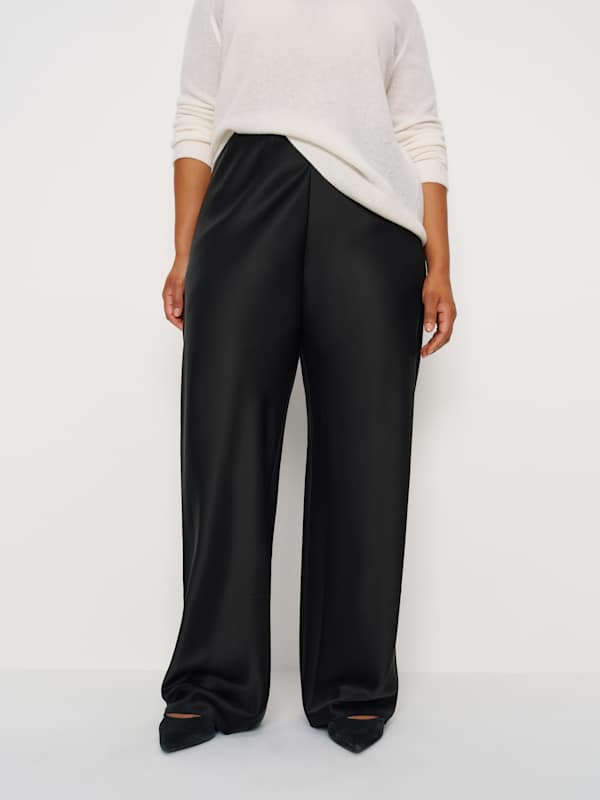 Gale Satin Mid Rise Bias Pant Es - Black