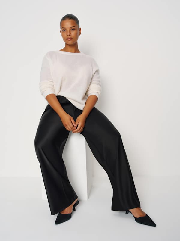 Gale Satin Mid Rise Bias Pant Es - Black