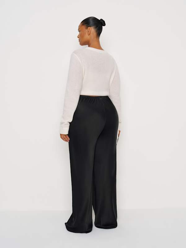 Gale Satin Mid Rise Bias Pant Es - Black