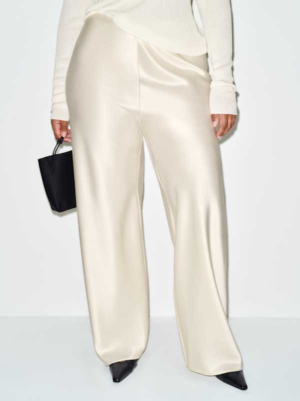 Gale Satin Mid Rise Bias Pant Es - Fior Di Latte