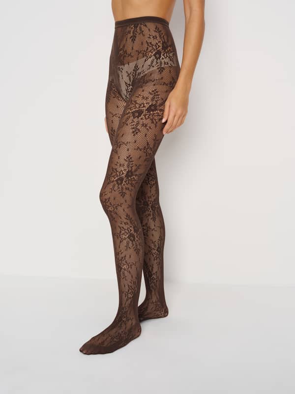 Swedish Stockings Rosa Lace Tights - Dark Brown