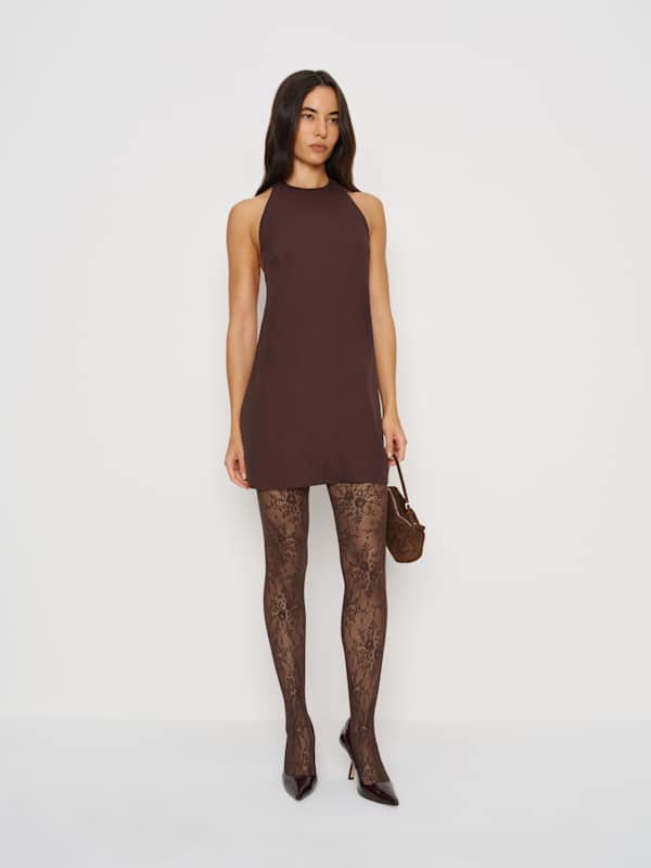 Swedish Stockings Rosa Lace Tights - Dark Brown