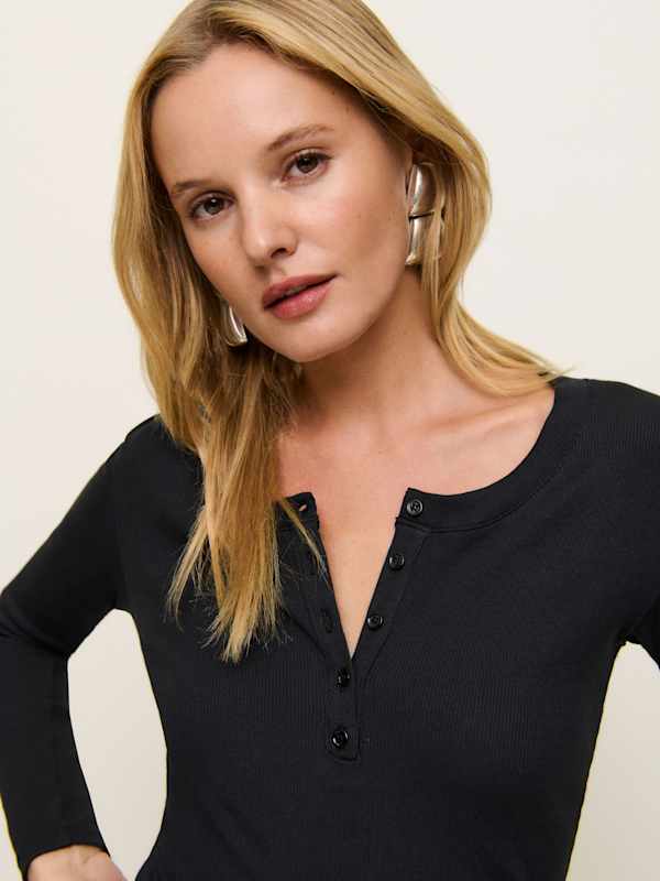 Jayden Long Sleeve Henley Tee - Black