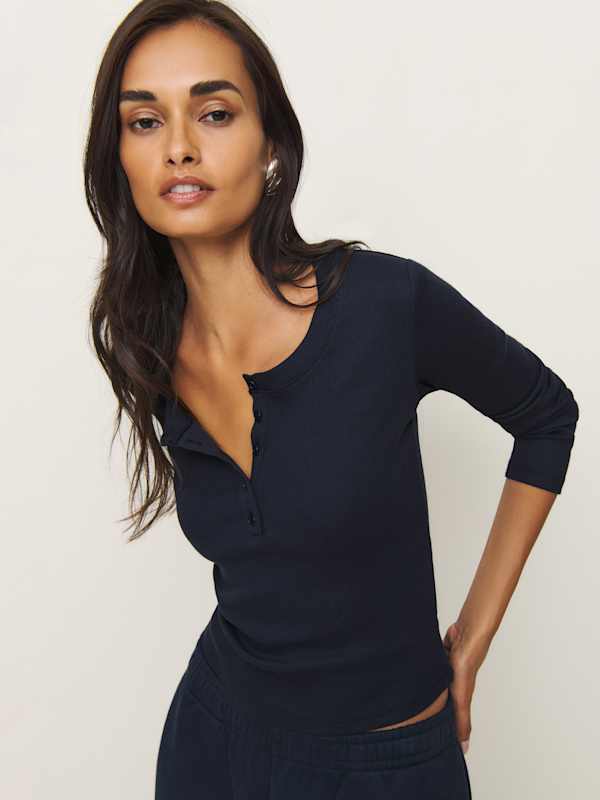 Jayden Long Sleeve Henley Tee - Midnight