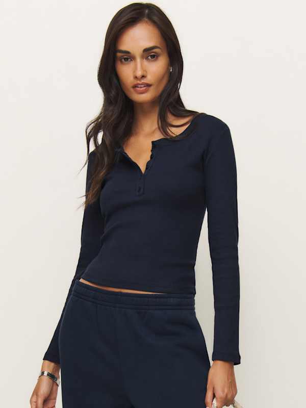 Jayden Long Sleeve Henley Tee - Midnight