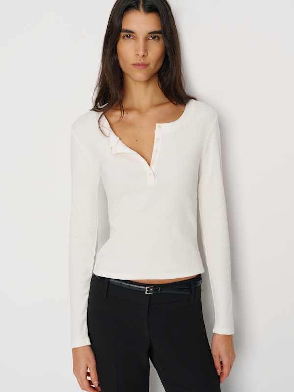 Jayden Long Sleeve Henley Tee - White