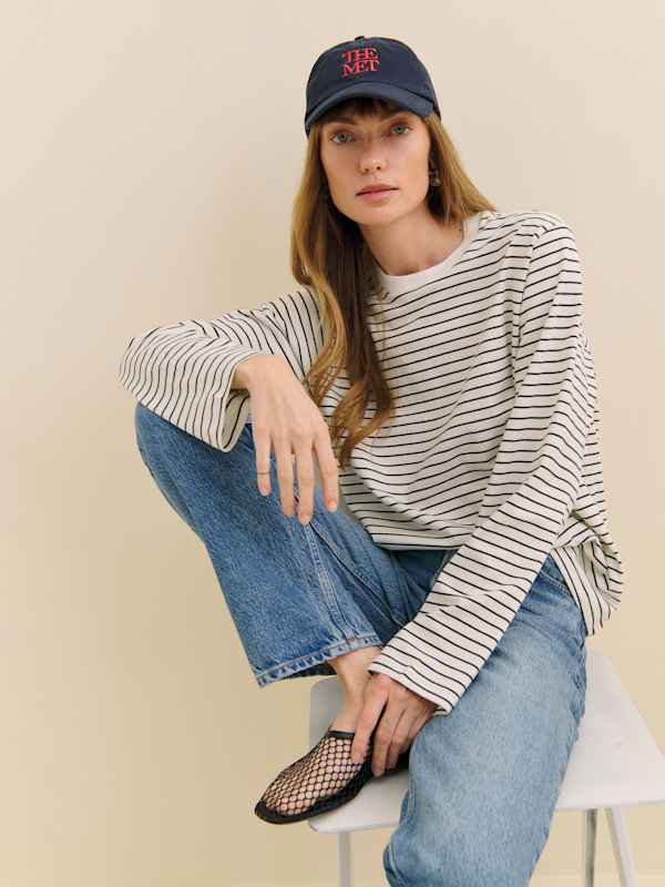 Asher Oversized Long Sleeve Tee - Black And White Stripe