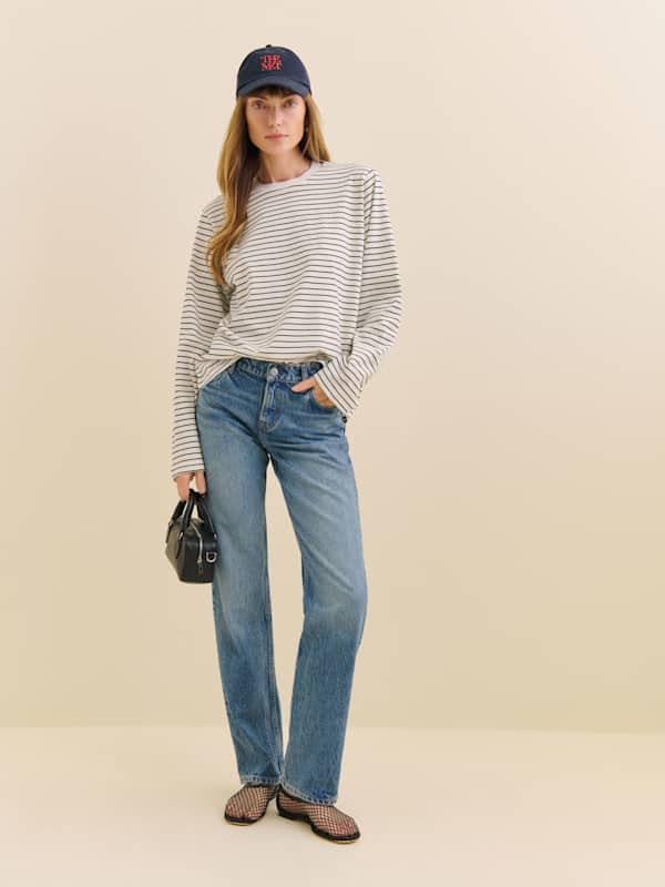 Asher Oversized Long Sleeve Tee - Black And White Stripe