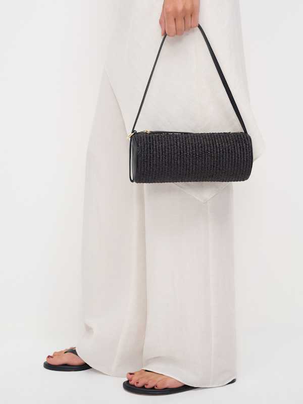 Simona Cylinder Bag - Black Raffia