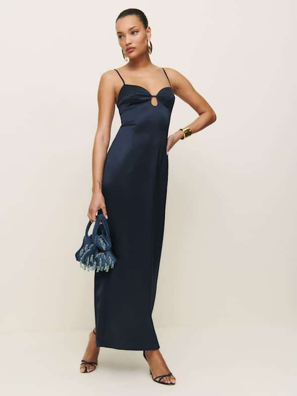 Sathia Satin Dress - Navy
