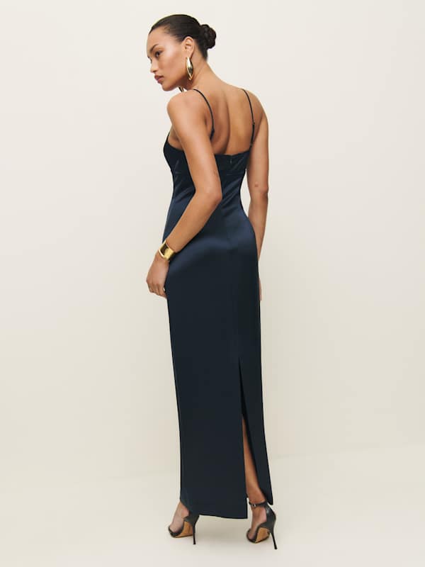 Sathia Satin Dress - Navy