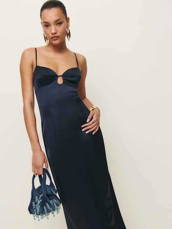 Sathia Satin Dress - Navy
