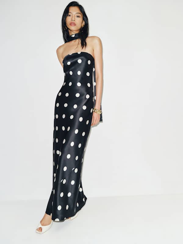 Petites Oren Silk Dress - Moon Dot