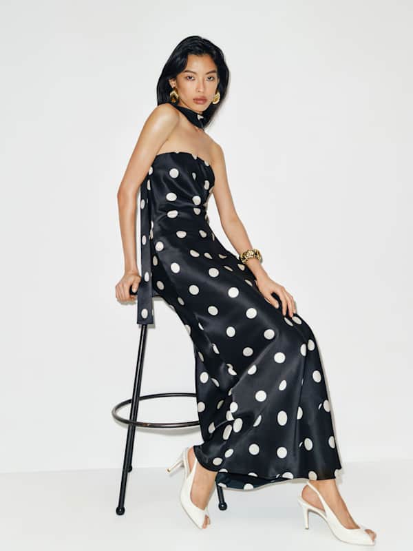 Petites Oren Silk Dress - Moon Dot