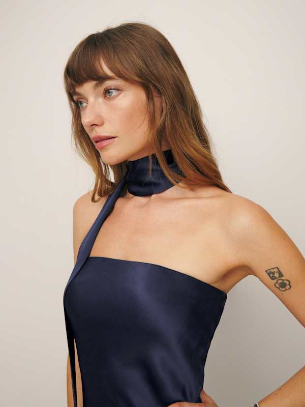 Petites Oren Silk Dress - Navy