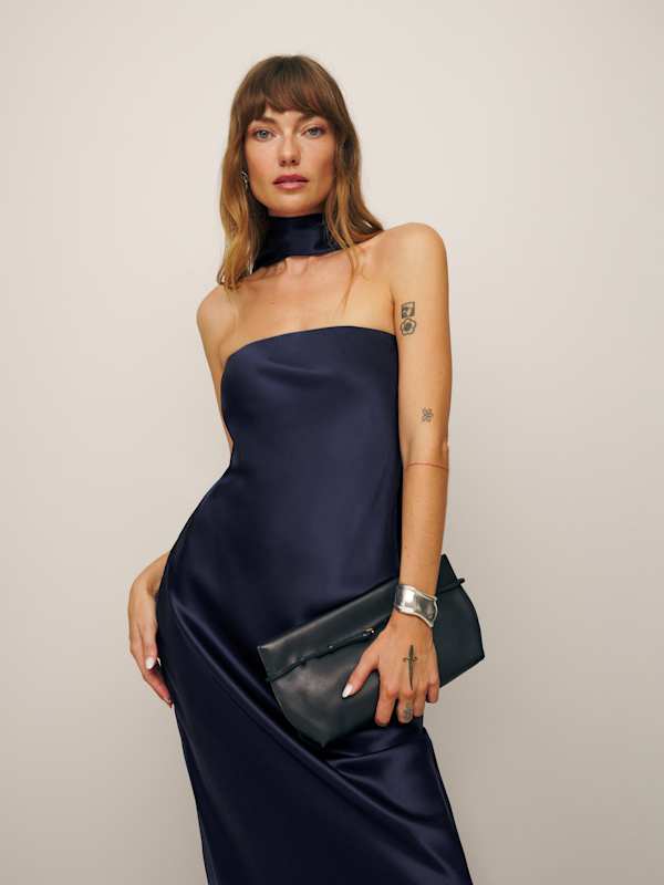 Petites Oren Silk Dress - Navy