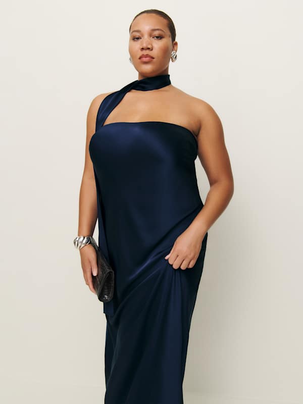 Oren Silk Dress Es - Navy