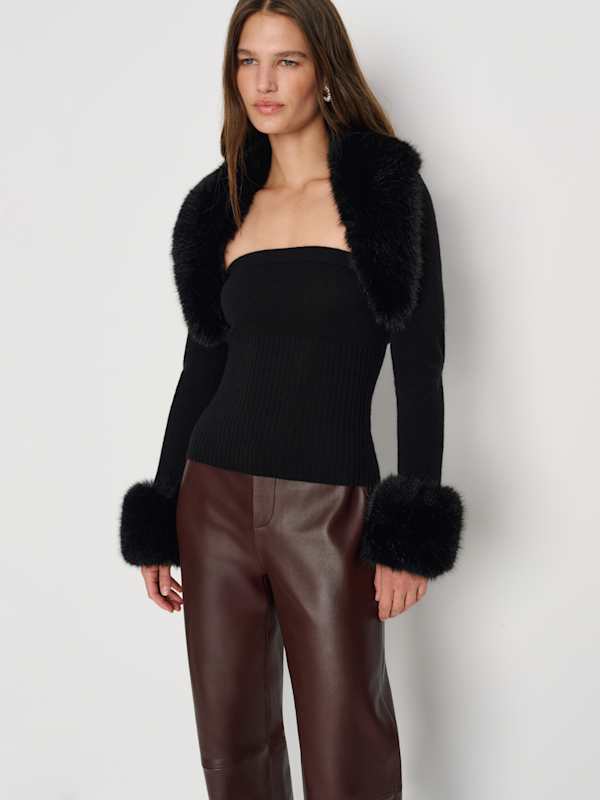 Clarissa Cashmere Faux Fur Bolero Set - Black