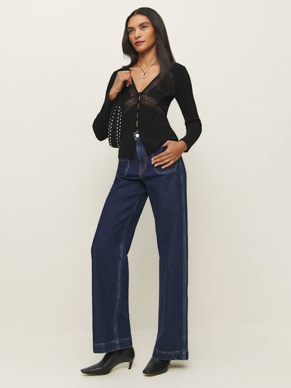 Sunnvia Lace Cashmere Cardigan - Black