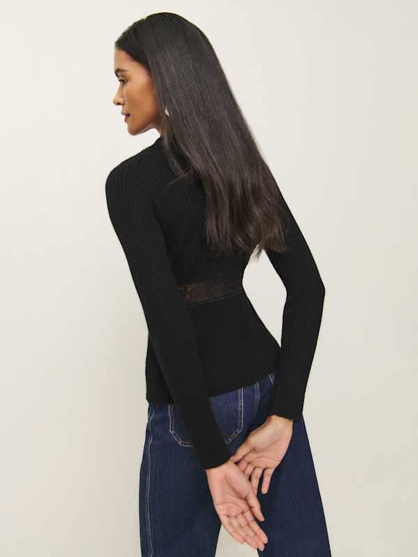 Sunnvia Lace Cashmere Cardigan - Black