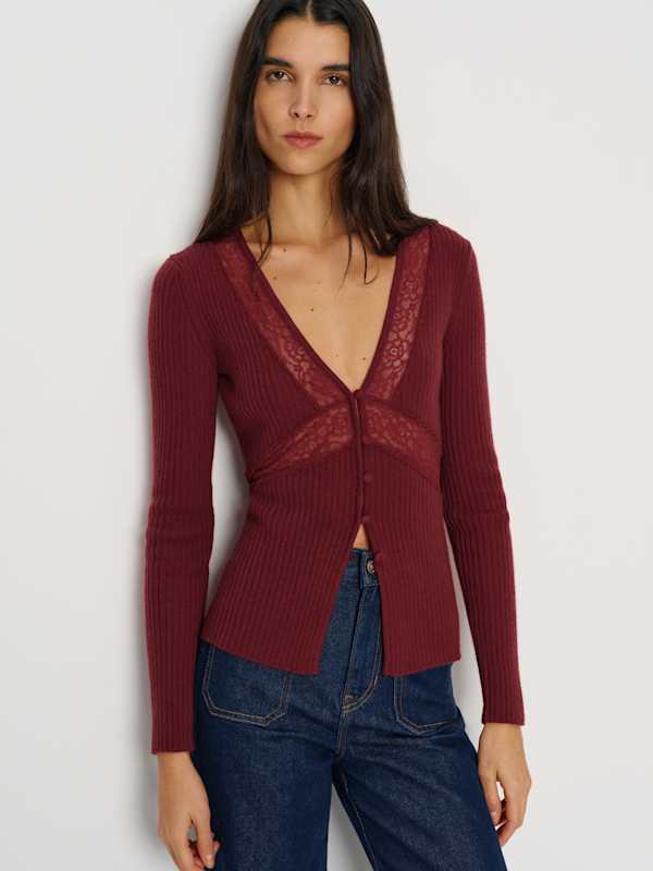 Sunnvia Lace Cashmere Cardigan - Chianti