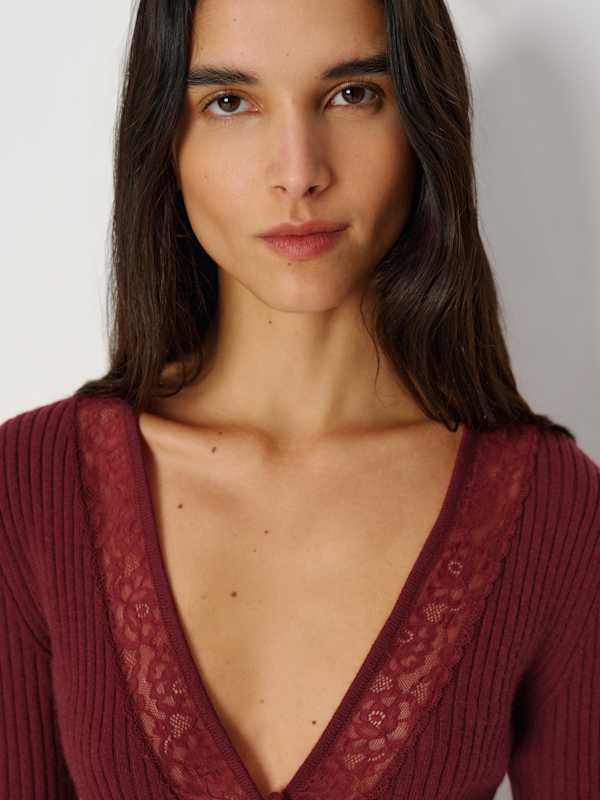 Sunnvia Lace Cashmere Cardigan - Chianti