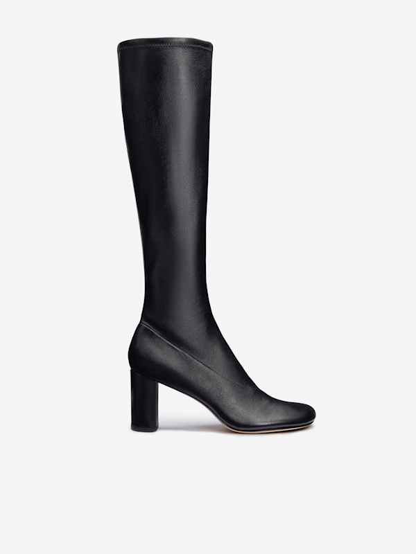 Belinda Knee High Boot - Black Stretch Leather