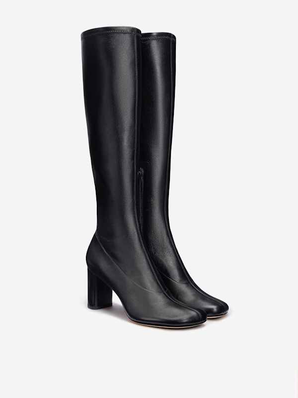 Belinda Knee High Boot - Black Stretch Leather