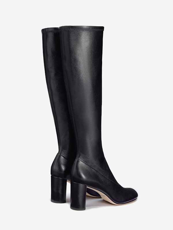 Belinda Knee High Boot - Black Stretch Leather