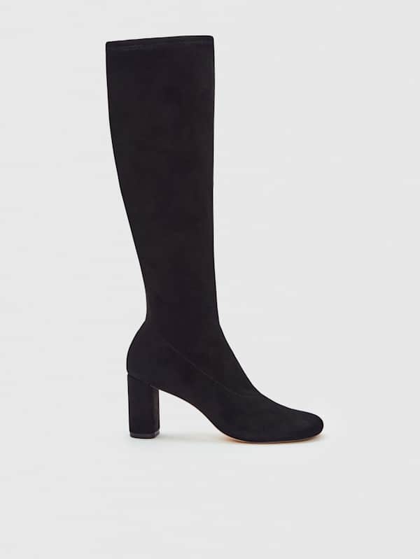 Belinda Knee High Boot - Black Stretch Suede