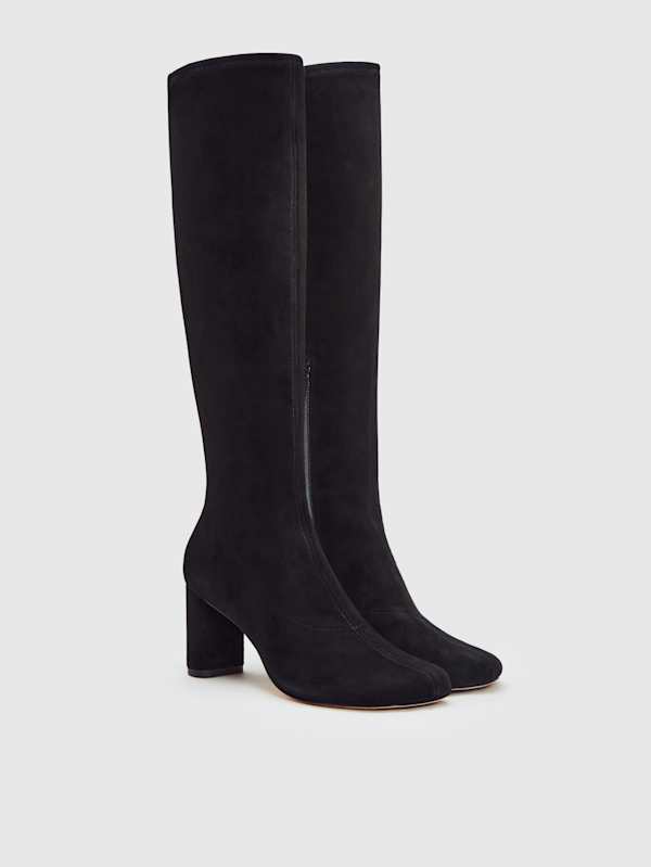 Belinda Knee High Boot - Black Stretch Suede