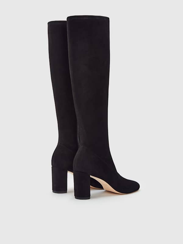 Belinda Knee High Boot - Black Stretch Suede