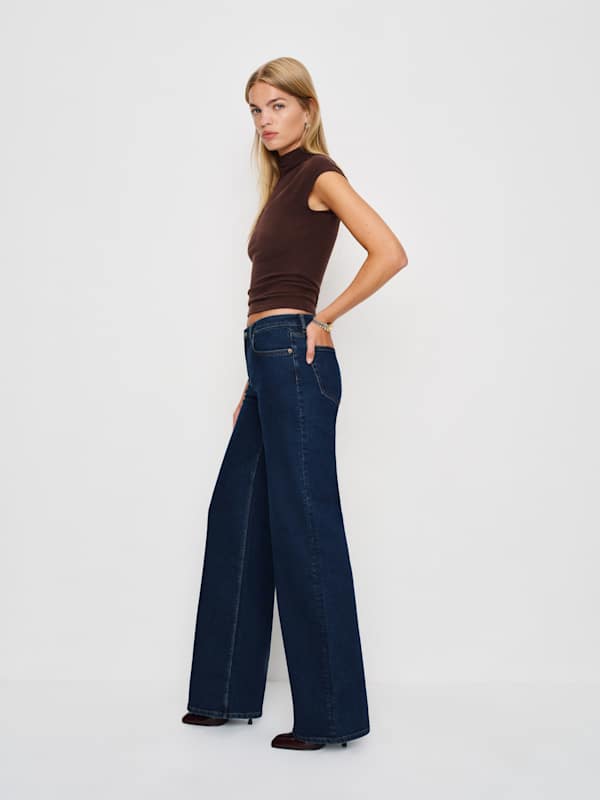 Greta Super Stretch Low Rise Wide Leg Jeans - Reservoir