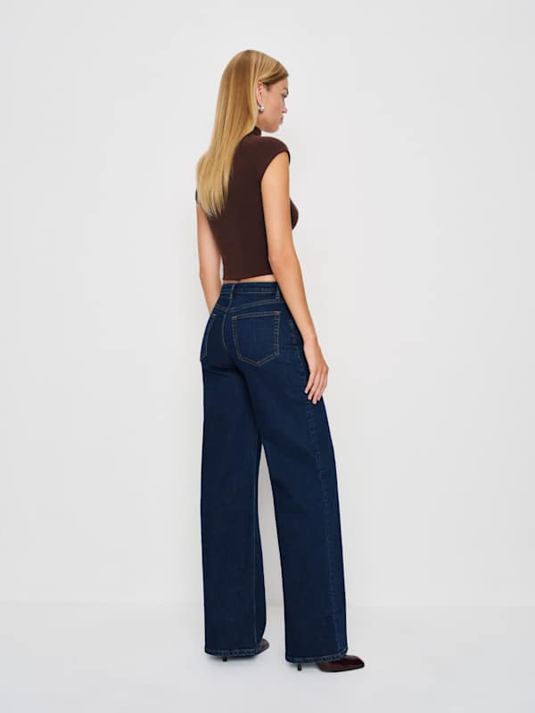 Greta Super Stretch Low Rise Wide Leg Jeans - Reservoir