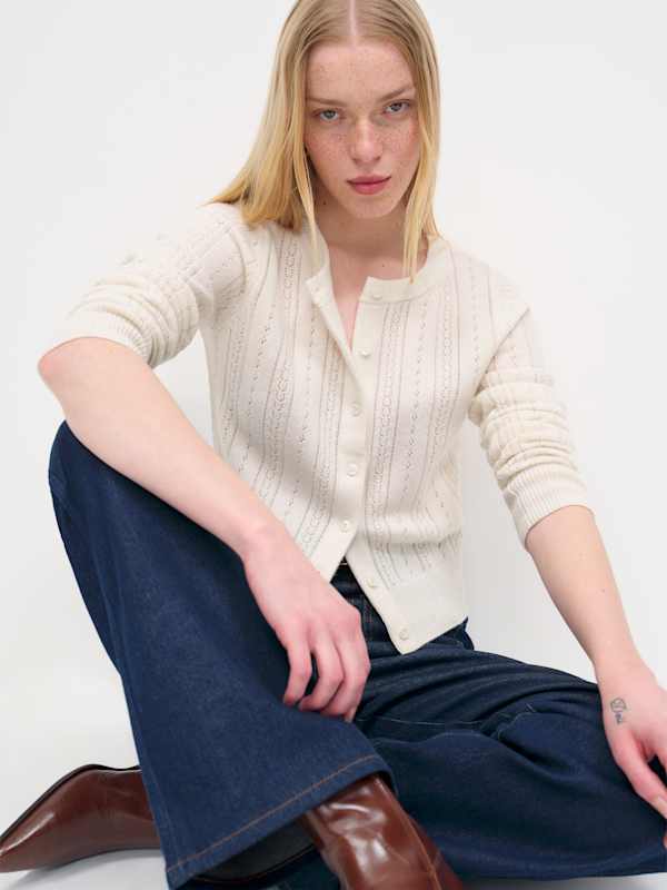 Hannah Crew Cardigan - Arctic Pointelle